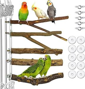 HUIRUMM Bird Perch Stand,5 PCS Wood Perch Platform Stand Bird Cage Accessories,Bird Parrot Perch Stand Set,Bird Parrot Perches Bird Cage Branch for Parakeets Cockatiels Macaws Finches Love Birds