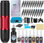 Complete Tattoo Gun Machine Kit, Professional Rotary Tattoo Pen Set with Power Supply, Beginners Tattoo Supplies Kit with 20Pcs Needles for Starters