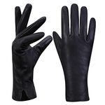 MGGMOKAY Womens Winter Leather Gloves Warm Cashmere Lined Touchscreen Driving Sheepskin Gloves,Black,L