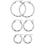 Pargleev 3 Pairs Twisted Stainless Steel Hoop Earrings Set for Girls Women,Silver