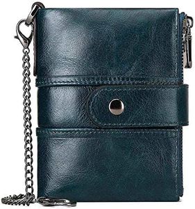 Womens Purse Wallet RFID Blocking Real Leather Ladies Purses with Chain Multi Compartment Purses for Women with Double Zip, Small Bifold Ladies Wallets with Coin Pocket 16 Card Holder (Blue)