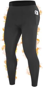 RIKUAOU Men's Thermal Pants Long Johns, Fleece Lined Compression Tights Leggings with Pockets, Ski Running Base Layer Bottoms Dark Gray