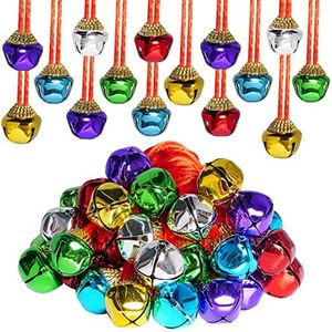 36Pack Christmas Bell Necklace Bulk Christmas Jingle Bell Necklaces Gold Christmas Holiday Necklaces Large Silver Bell Necklaces Red and Green Ribbon Bell Necklace for Women Girl Adult Christmas Party
