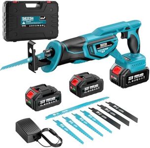 SEESII Scie sabre sans fil 21 V, moteur sans balais 3300 SPM, Scie alternativeavec 2 batteries 4.0Ah, 8 lames Pour bois, métal, PVC