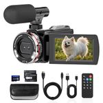 Euiivnt 4K Camcorder Video Camera, Vlogging Camera for YouTube with External Mic, Digital Zoom & 3.0” Flip Screen, 2 Batteries, 64GB Card & Remote Control (48MP CAM)