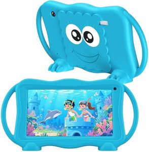Trayoo Kids Tablet 7 Inch Tablets for Kids 3-12, 32GB Toddler Tablet with Dual Camera, Parental Control, Solid Case, WiFi, GMS, YouTube, Netflix, Android Learning Software Installed (Blue)