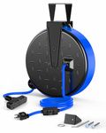 DEWENWILS 30FT Extension Cord Reel, 16/3 Gauge SJTW Power Cord, Retractable Cord Reel with 3 Outlets, Ceiling/Wall Mount for Garage, Workshop, 10A Circuit Breaker, Metal Plate, UL Listed, Blue