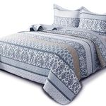 KASENTEX Country-Chic Printed Pre-Washed Quilt Set - Microfiber Fabric Quilted Pattern Bedding (Multi-Blue C, King + 2 Shams)