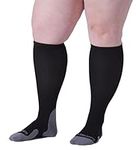 Sugar Free Sox Extra Wide Mens Compression Socks Fits Any Size Calf Premium Cushioned Footbed 15-20 mmHg (1 Pair, 2X, Black), Black, XX-Large