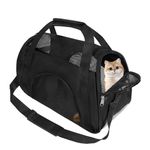 Soft Sided Comfort Cat Carrier，Portable Foldable Pet Travel Carriers Bag For Puppy/Dog With Shoulder Strap & Removable Mat，Durable Cats Basket Airline Approved(Black,M)