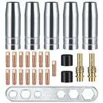 25 Pcs MIG Welding Tips, 15 MIG MAG MB15 15AK Welding Torch Contact Tips 1.0mm M6 & 5 Nozzles & 2 Insulated & 1 Tips Holder Difuser for Welding Gun Accessories, MIG/MAG Welding Torch Consumables