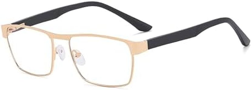 Auralice Gold Rectangle Blue Light Glasses for Women and Men, Metal Frame with Spring Temple, Designer Reading Blocker Eyewear for Gaming Hanora