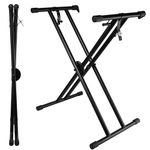 PrimeCables Upgraded Stability Double-Brace X Keyboard Stand No Need Assembly, Heavy-Duty Folding Piano Stand with 7-Position Height Adjustable, One-Hand Control (Black)