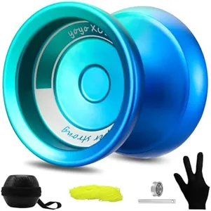 YOYOSTUDIO Yoyo Professional Unresponsive Yo Yo for Kids 8-12, Fingerspin Yoyo for Adults Kids Beginners, Metal Trick Yoyo, Pro Yo-Yo with 10 Strings, Yoyo Case and Yoyo Gloves Blue and Green
