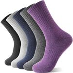 Womens Merino Wool Thermal Walking Socks Warm Winter Cozy Long Heavy Comfy Socks for Ladies Mum Stocking Fillers Women Gifts Thick Crew Work Soft Boot Socks 5 Pairs(Solid Color B)