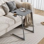 Portable Folding Snack Table with Adjustable Tray & Removable Cup Holder (Sliver Grey)