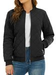 TACVASEN Quilted Jacket for Women Cotton Padded Bomber Jackets Casual Puffer Bomber Jacket with Zip Pocket Thermal Winter Coat,Black,L