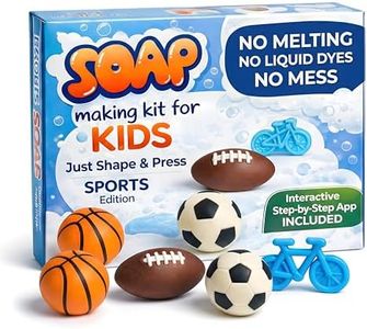 Soap Making Kit for Kids – DIY Soap Making Kit with Sports Shaped Soap Moulds (Basketball, Football, Soccer & Bicycle) Soap Making Supplies that Promote Hygiene DIY Kits for Kids Mobile App Included