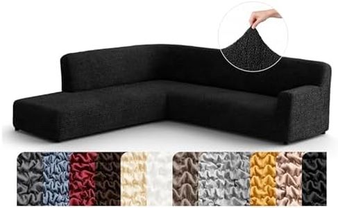 PAULATO BY GA.I.CO. Stretch Sectional Sofa Slipcover 1-Piece – Bi-Elastic L Shape Couch Cover – Furniture Protector Machine Washable – Black (Left-Facing Bumper Chaise Sectional)