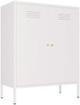 LINGZOE White Metal Locker Storage Accent Cabinets with 2 Adjustable Shelves, 3 Tier Metal Storage Cabinet with Legs, Steel Cupboard Lockers for Kids Bedroom, Home, Office, Entryway, Kitchen