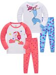 Girls Pajamas Long Sleeve Pyjamas for Little Kids 100% Cotton PJs 4-Piece Set Mermaid Printed Size 6