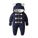 Toddler Infant Baby Winter Romper Thermal Winter Coat Thick Zipper Windproof Jumpsuit Snowsuit with Gloves Blue 90 12-18 Months