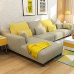 FURNY Mintoo 6 Seater Fabric LHS L Shape Sofa Set (Beige)