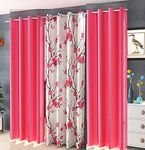 Parda Sansar 3D Digital Print Floral Heavy Curtains Combo/Set of 3 Curtains/Parda for Bedroom, Living Room and Home Curtains Set of 3 for (2-Pink Plain and 1 Flower, Windows - 4x5 Feet)