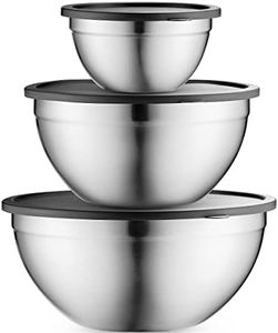 Mixing Bowls with Lids Set, Stainless Steel Mixing Bowls with Airtight Lids, Nesting Mixing Bowl Set for Space Saving Storage, Ideal for Cooking, Baking, Prepping & Food Storage