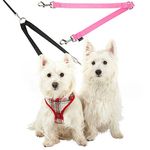 Double Dog Pet Lead Leash Splitter Coupler with Clip for Collar Harness - Pink