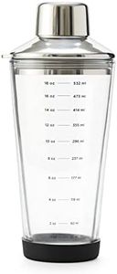 Rabbit 18 oz Glass Cocktail Shaker with Printed Measurements, Multi-Use Stainless Steel Topper with 1.5 oz Jigger Cap and Strainer, 3.94 x 3.54 x 9.06 IN
