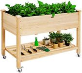 Giantex Raised Garden Bed on Wheels, Wood Planter Box with Legs, Liner, Drain Holes, Elevated Garden Bed for Vegetables, Standing Garden Container for Backyard, Patio, 47.5" LX 23.5" WX 33" H