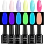 TOMICCA Glow in the Dark Gel Nail Polish - 6 Colors Fall Luminous Pastel Gel Nail Polish Set, Fluorescent Macaron Candy Gel Polish, Bright Rainbow Neon Soak Off UV Nail Polish for Home Salon DIY Nail Art