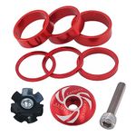 Saipor 9PCS Bicycle Headset Spacer Kit with Stem Top Cap, Long Bolt, Headset Star Nut 1-1/8 inch 28.6mm Aluminium Alloy Bicycle Front Fork Stem Spacers 2mm, 3mm, 5mm, 10mm for MTB BMX Road Bike (Red)