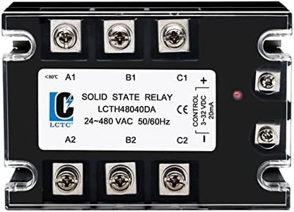 LCLCTC 3 Phase Solid State Relay SSR 40DA DC to AC (Input 3-32VDC to Output 24-480VAC) (DC to AC 40A)