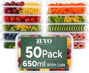 Zuvo Plastic Food Containers 650 ml - Pack of 50 Reusable Food Containers - Perfect Clear Plastic Food Storage Containers - Microwave and Freezer Safe, Recyclable