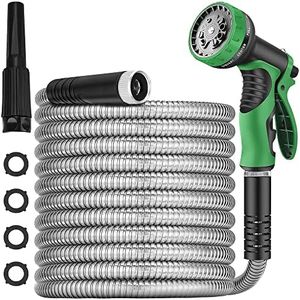 150 ft Metal Garden Hose - Upgrade Leak&Fray Resistant Design Water Hoses-Stainless Steel Car Washing Pipe with Solid Fittings&Sprayer Nozzle,Flexible,Lightweight Kink Free Durable Easy Storage