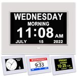 GT-REX Clock with Day and Date for Elderly-3 Colors Display Digital Calendar Alarm Clock Dementia Alzheimers Clock with Extra Large Display (7in White)