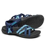 UBFEN Womens Hiking Sandal Sport Sandal Straps with Adjustable Hooks Arch Support Beach Vacation Outdoor Adventure Casual Size 11 Dark Bule Mint