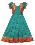 My Lil Princess Girls' Maxi Frockes Kids Green Paithani Jacket Frock Dress for Baby Girls_26_6-7 Years