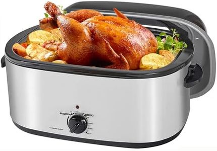26QT Roaster Oven,3 in 1 Electric Roaster Oven with Thawing Heating Warm Function,Turkey Roaster Oven Buffet with Visual Self-Basting Lid,Removable Pan Rack,Cool-Touch Handles,Stainless Steel Silver