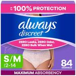 Always Discreet Adult Incontinence Underwear for Women and Postpartum Underwear, Size S/M, Up to 100% Bladder Leak Protection, 84 Count