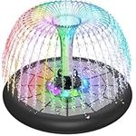 GAIZERL UFO Style Solar Fountain, 2024 Upgrade 5W Solar Powered Glass Cover Bird Bath Fountains, Hummingbird Water Pumps with 4000mAh Battery, Color Lights, 7 Nozzles for Garden, Pool, and Koi Pond