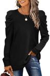 XIEERDUO Sweatshirt for Women Long Sleeve Puff Sweaters Casual Crewneck Tunic Tops Womens Fall Clothing Trendy 2024 Black L