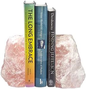 MOGEMT Crystal Bookends Pink Heavy Duty Bookend Natural Rose Quartz Stone Decorative Book Ends 1 Pair 4-6 LBS