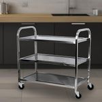 yoyous Large 3 Tier Stainless Steel Utility Cart 950x950x500MM Kitchen Rolling Carts Serving Trolley Service Catering Storage Cart with Locking Wheels for Kitchen Hotels Restautant Use