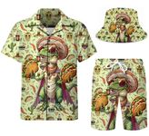 Spanoous Mens Hawaiian Shirts and Shorts Set Funny Hawaiian Shirts for Men Beach Outfits Sets with Bucket Hats, Color-18, X-Large