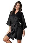 AW BRIDAL Women's Silky Robe, Satin Kimono Bathrobe for Wedding Party Brides Bridesmaids Loungewear, Black M