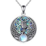 KQF Owl Necklaces for Women Sterling Silver Owl Jewellery Moonstone Pendant Gifts for Women Girls (owl necklace)