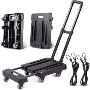 PADFURN Folding Hand Truck Lightweight,Foldable Dolly Cart for Moving with 6 Rotate Wheels, Bearing 200 KG Heavy Duty Luggage cart,Portable Platform Cart for Travel Shopping Airport Office Use